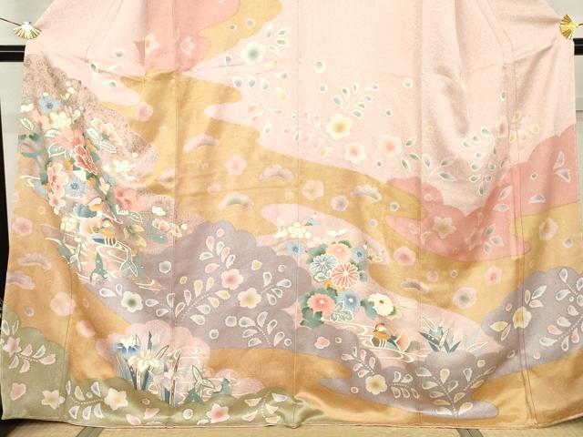 平和屋着物●訪問着　鴛鴦草花文　金彩　正絹　逸品　未使用　AABJ9982cs