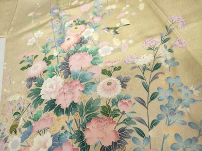 平和屋着物●訪問着　友禅　花鳥文　暈し染め　正絹　逸品　未使用　AABJ9984cs