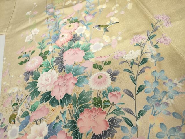 平和屋着物●訪問着　友禅　花鳥文　暈し染め　正絹　逸品　未使用　AABJ9984cs