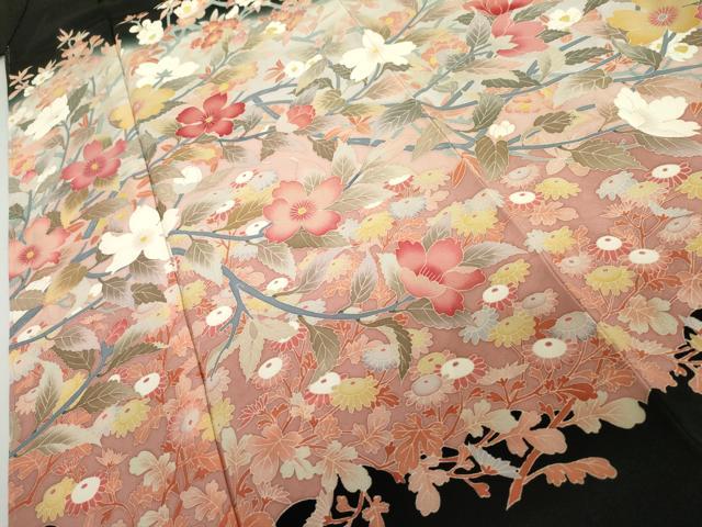 平和屋着物●本加賀友禅作家　村下信吉　黒留袖　枝花文　暈し染め　正絹　逸品　未使用　AABJ9986cs