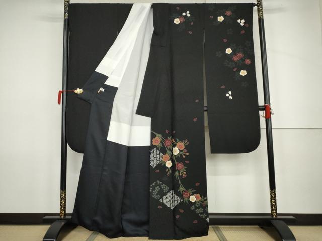 平和屋着物●豪華振袖　絞り　葉桜　黒地　金彩　ますいわ屋扱い　正絹　逸品　AABJ9990cs