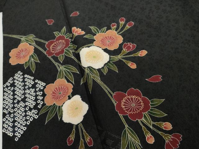 平和屋着物●豪華振袖　絞り　葉桜　黒地　金彩　ますいわ屋扱い　正絹　逸品　AABJ9990cs