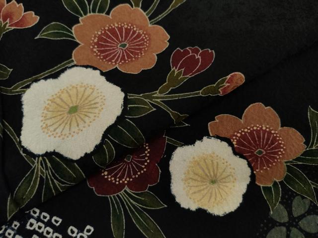 平和屋着物●豪華振袖　絞り　葉桜　黒地　金彩　ますいわ屋扱い　正絹　逸品　AABJ9990cs