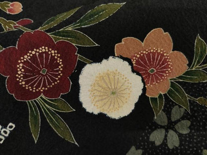 平和屋着物●豪華振袖　絞り　葉桜　黒地　金彩　ますいわ屋扱い　正絹　逸品　AABJ9990cs