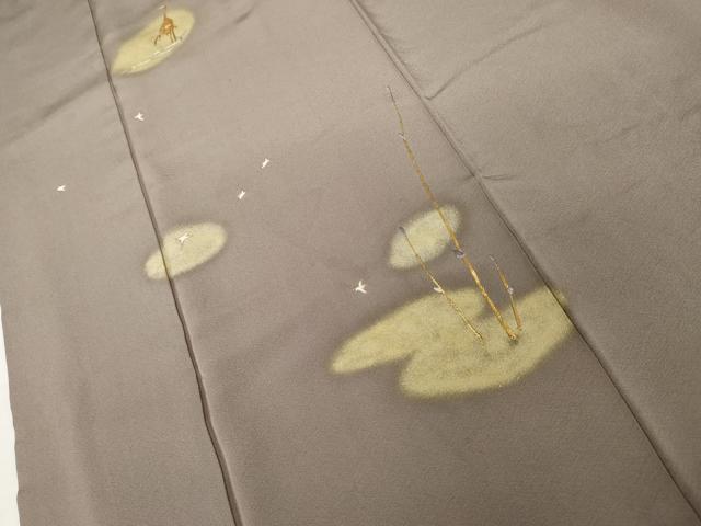 平和屋着物●訪問着　駒刺繍　鶴　金銀彩　銀糸　正絹　逸品　AABJ9993cs