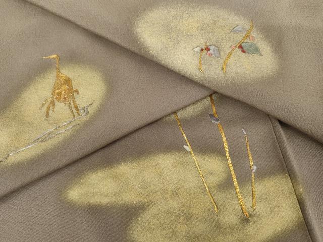 平和屋着物●訪問着　駒刺繍　鶴　金銀彩　銀糸　正絹　逸品　AABJ9993cs