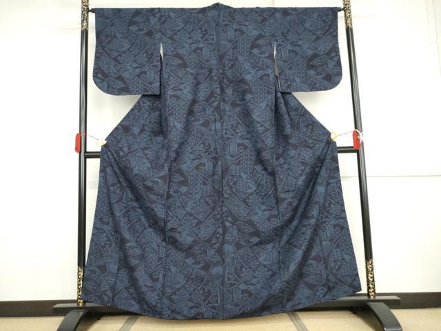 平和屋着物●結城紬　100亀甲　絵巻吉祥花文　正絹　逸品　AABJ9994cs