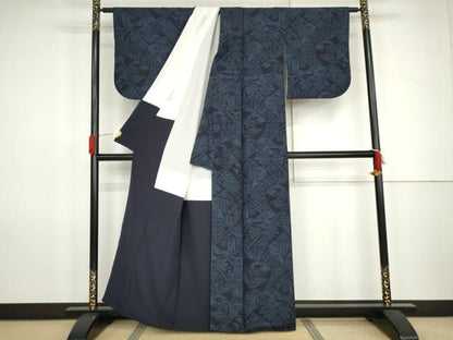 平和屋着物●結城紬　100亀甲　絵巻吉祥花文　正絹　逸品　AABJ9994cs