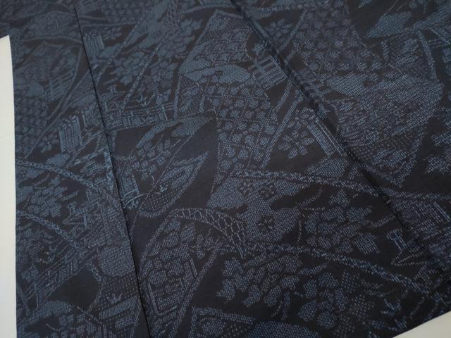 平和屋着物●結城紬　100亀甲　絵巻吉祥花文　正絹　逸品　AABJ9994cs