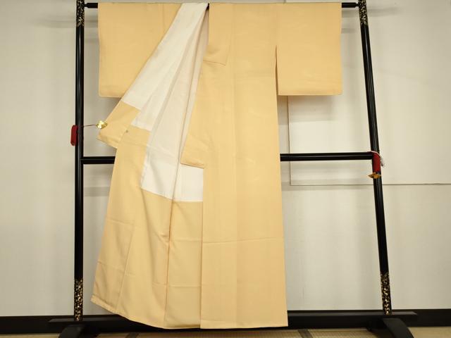 平和屋着物●上質な色無地　流水地紋　蜂蜜色　伊勢丹扱い　正絹　逸品　未使用　AABJ9995cs