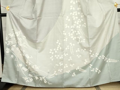 平和屋着物●本場縞大島紬　染大島　訪問着　枝花文　萩　正絹　逸品　AABJ9997cs