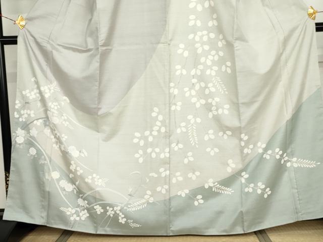 平和屋着物●本場縞大島紬　染大島　訪問着　枝花文　萩　正絹　逸品　AABJ9997cs