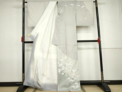 平和屋着物●本場縞大島紬　染大島　訪問着　枝花文　萩　正絹　逸品　AABJ9997cs