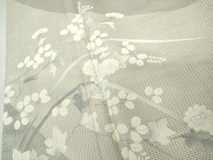 平和屋着物●本場縞大島紬　染大島　訪問着　枝花文　萩　正絹　逸品　AABJ9997cs