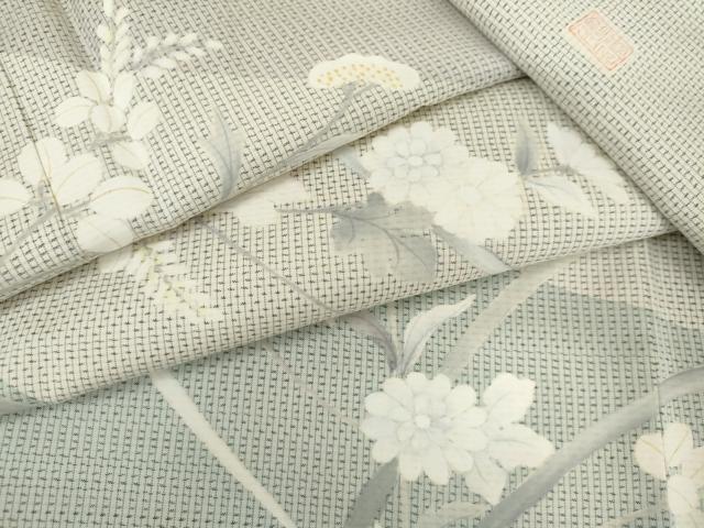 平和屋着物●本場縞大島紬　染大島　訪問着　枝花文　萩　正絹　逸品　AABJ9997cs