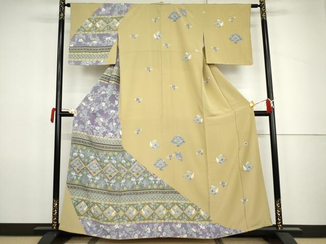 平和屋着物●本加賀友禅作家　澤田谿女　訪問着　更紗花蝶文　正絹　逸品　AABJ9998cs