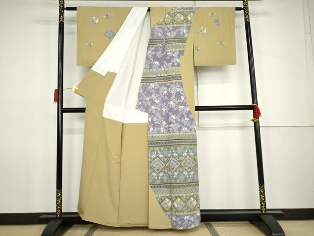 平和屋着物●本加賀友禅作家　澤田谿女　訪問着　更紗花蝶文　正絹　逸品　AABJ9998cs