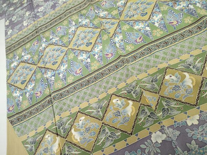 平和屋着物●本加賀友禅作家　澤田谿女　訪問着　更紗花蝶文　正絹　逸品　AABJ9998cs