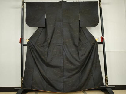 平和屋着物●本場大島紬　カタス9マルキ　霞文　黒地　正絹　逸品　AABJ9999cs