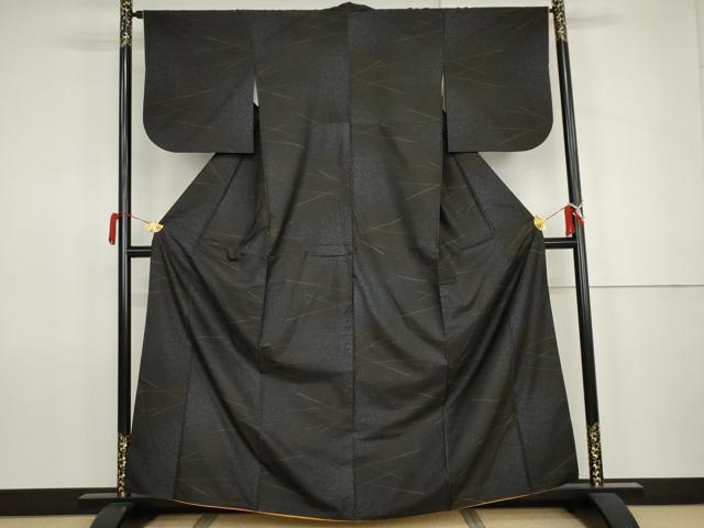 平和屋着物●本場大島紬　カタス9マルキ　霞文　黒地　正絹　逸品　AABJ9999cs