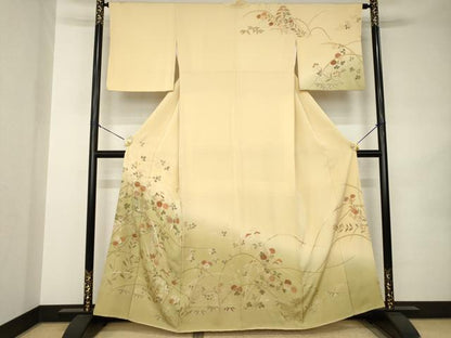 平和屋着物●訪問着　草花文　暈し染め　金彩　正絹　逸品　AABK0007ck