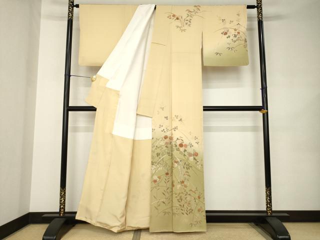 平和屋着物●訪問着　草花文　暈し染め　金彩　正絹　逸品　AABK0007ck