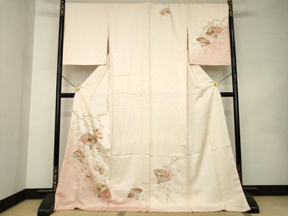 平和屋着物●訪問着　流水扇面花蝶文　暈し染め　金彩　ロング丈　正絹　逸品　AABK0008ck