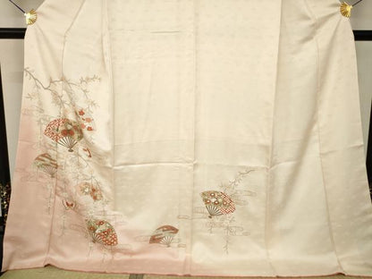 平和屋着物●訪問着　流水扇面花蝶文　暈し染め　金彩　ロング丈　正絹　逸品　AABK0008ck