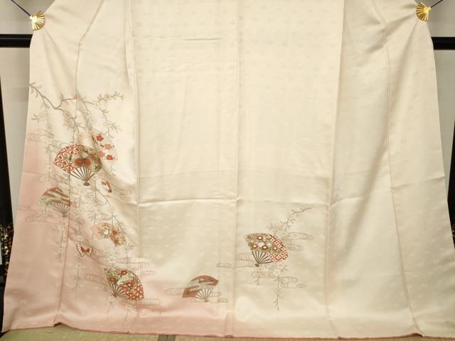 平和屋着物●訪問着　流水扇面花蝶文　暈し染め　金彩　ロング丈　正絹　逸品　AABK0008ck