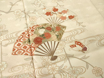 平和屋着物●訪問着　流水扇面花蝶文　暈し染め　金彩　ロング丈　正絹　逸品　AABK0008ck