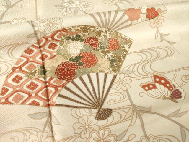 平和屋着物●訪問着　流水扇面花蝶文　暈し染め　金彩　ロング丈　正絹　逸品　AABK0008ck