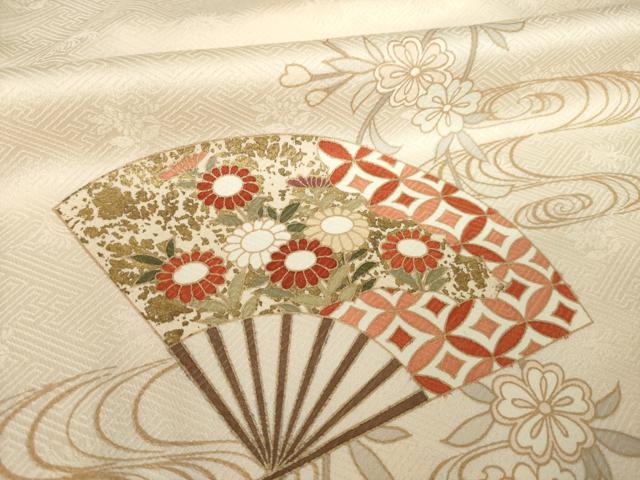 平和屋着物●訪問着　流水扇面花蝶文　暈し染め　金彩　ロング丈　正絹　逸品　AABK0008ck