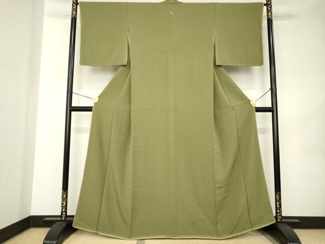 平和屋着物●上質な色無地　紋意匠　海松色　正絹　逸品　未使用　AABK0009ck