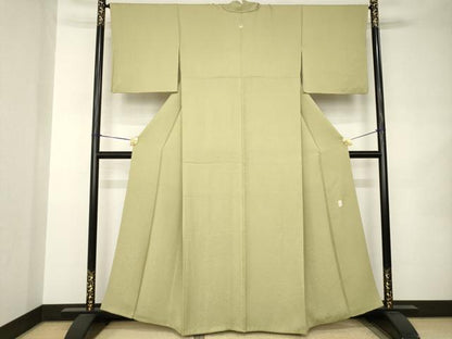 平和屋着物●上質な色無地　作家物　草花地紋　鶸茶色　正絹　逸品　AABK0012ck