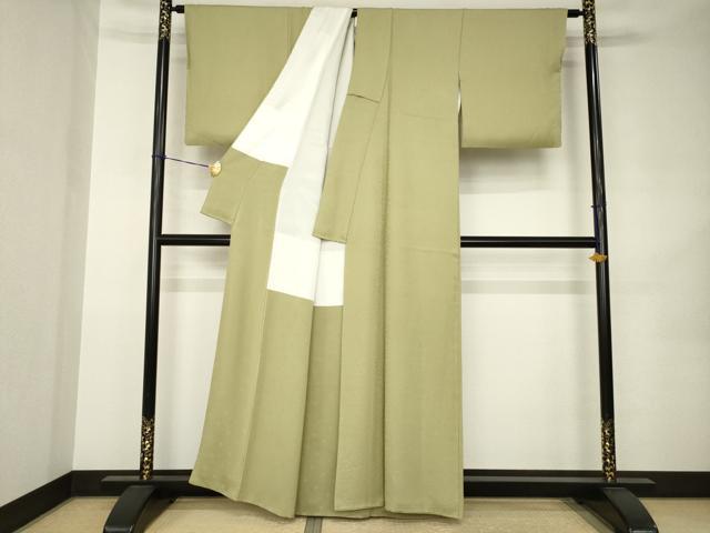 平和屋着物●上質な色無地　作家物　草花地紋　鶸茶色　正絹　逸品　AABK0012ck