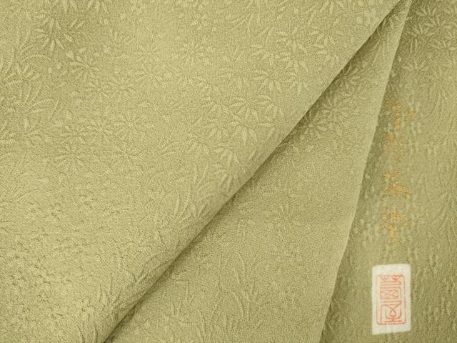 平和屋着物●上質な色無地　作家物　草花地紋　鶸茶色　正絹　逸品　AABK0012ck