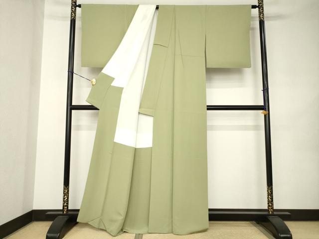 平和屋着物●上質な色無地　鶸茶色　正絹　逸品　AABK0013ck