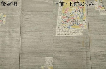 平和屋着物●小千谷紬　短冊流水花文　正絹　逸品　AABK0015ck