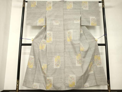 平和屋着物●小千谷紬　短冊流水花文　正絹　逸品　AABK0015ck