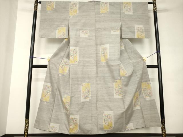 平和屋着物●小千谷紬　短冊流水花文　正絹　逸品　AABK0015ck