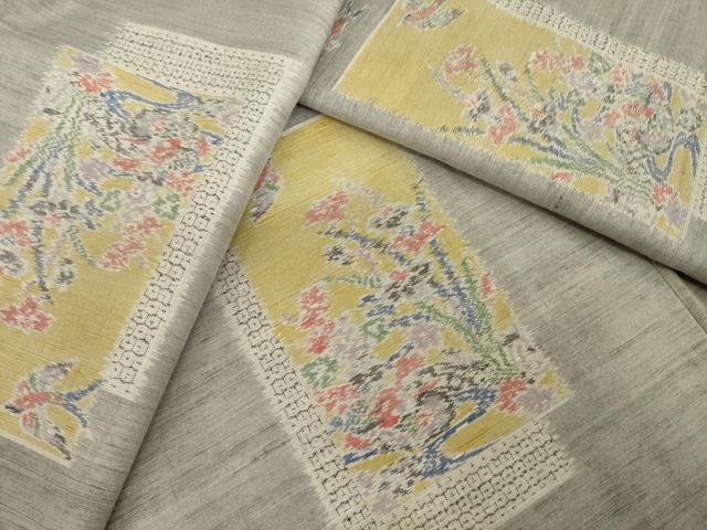 平和屋着物●小千谷紬　短冊流水花文　正絹　逸品　AABK0015ck