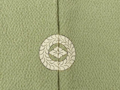 平和屋着物●上質な色無地　総刺繍　楽器花文　鶸茶色　ワンポイント　正絹　逸品　AABK0016ck