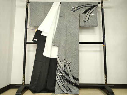 平和屋着物●訪問着　総絞り　蔓帯箔散らし文　黒地　金彩　やまと誂製　正絹　逸品　AABK0020ck