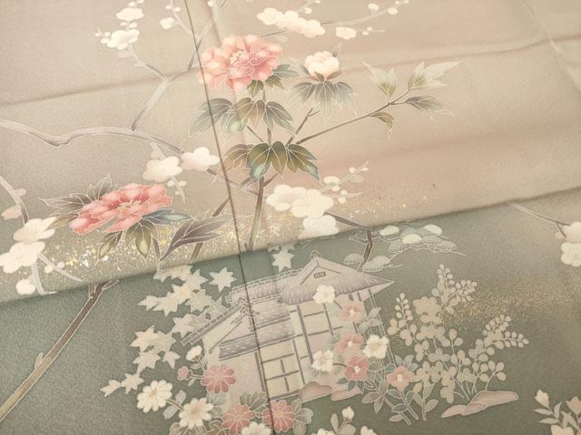 平和屋着物●訪問着　友禅　風景枝花文　暈し染め　正絹　逸品　未使用　AABK0021ck