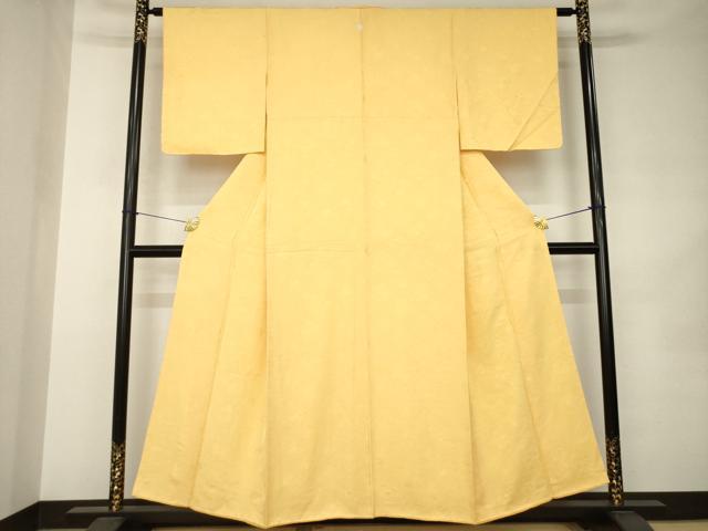 平和屋着物●上質な色無地　松皮菱吉祥花地紋　萱草色　正絹　逸品　AABK0024ck