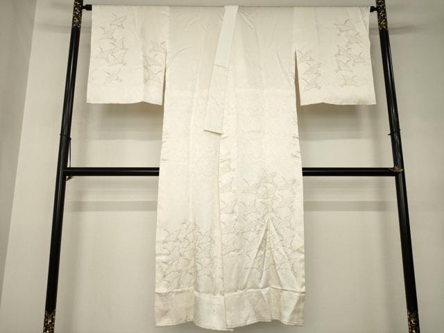 平和屋着物●長襦袢　無双仕立て　絞り　飛鶴文　金彩　正絹　逸品　AABK0026ck