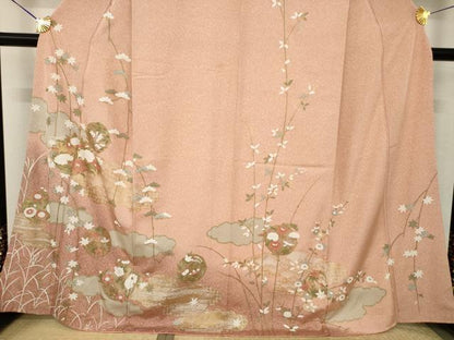平和屋着物●訪問着　雲重ね花丸文　暈し染め　金彩　正絹　逸品　AABK0027ck
