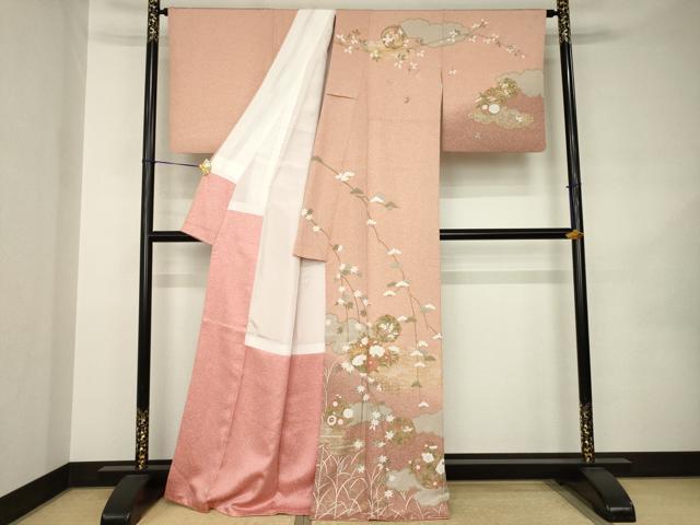 平和屋着物●訪問着　雲重ね花丸文　暈し染め　金彩　正絹　逸品　AABK0027ck