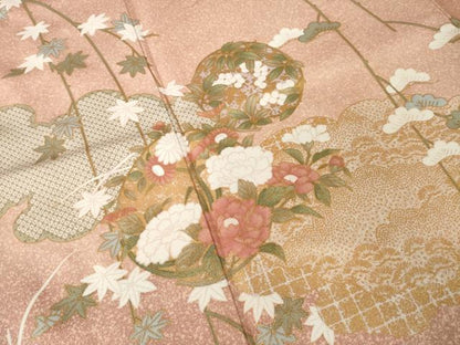 平和屋着物●訪問着　雲重ね花丸文　暈し染め　金彩　正絹　逸品　AABK0027ck