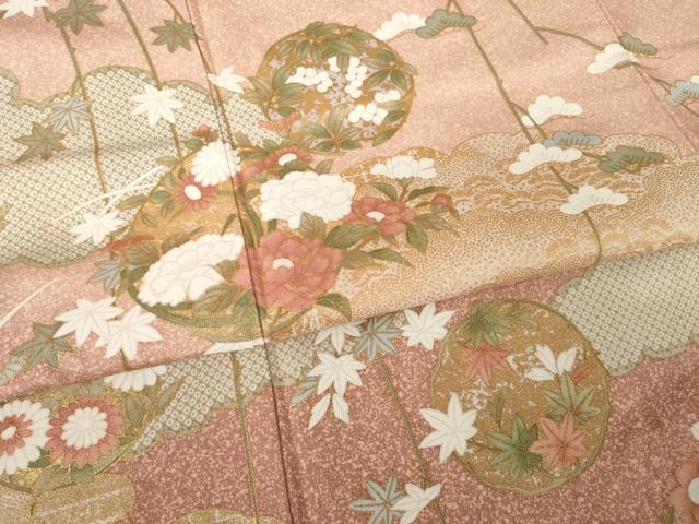 平和屋着物●訪問着　雲重ね花丸文　暈し染め　金彩　正絹　逸品　AABK0027ck